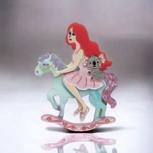 My Cantering Bliss Pink Haired Beauty Rocking Horse Koala Acrylic Brooch Pin